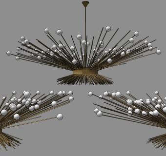 现代个性金属多头吊灯su草图模型下载