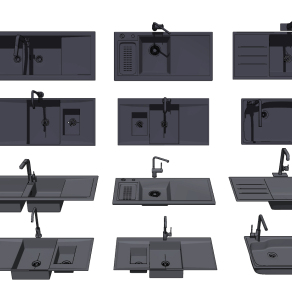 现代厨房水槽洗菜盆su草图模型下载