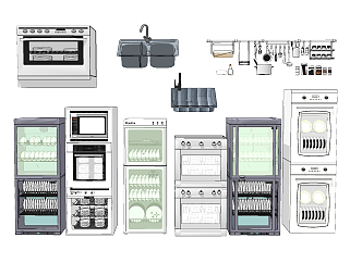 现代碗筷消毒柜，洗碗机，<em>厨房用品</em>su草图模型下载