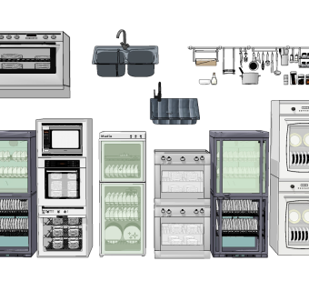 现代碗筷消毒柜，洗碗机，厨房用品su草图模型下载