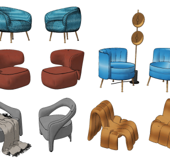 现代绒布单人沙发su草图模型下载