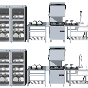 现代水槽洗碗机消毒柜,后厨设备su草图模型下载