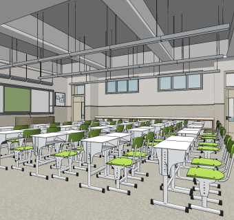 现代小学教室su草图模型下载