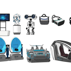 现代vr座椅vr眼镜机器人太空舱，电竞城电子游乐设备器材su草图模型下载