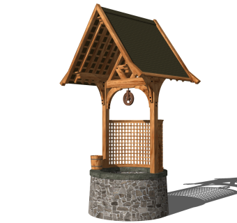 中式日式景观小品，水井su草图模型下载