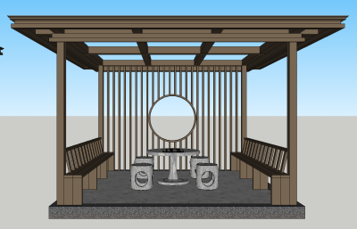 新中式景观亭，凉亭su草图模型下载