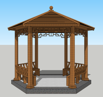 中式凉亭su草图模型下载