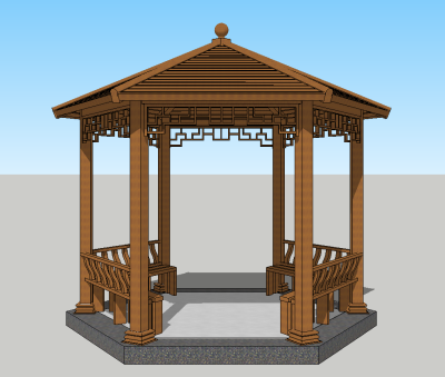中式凉亭su草图模型下载