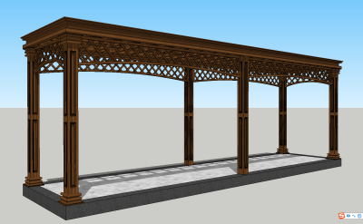 新中式长廊，廊架su草图模型下载