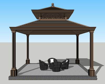 中式凉亭，双层四角凉亭su草图模型下载