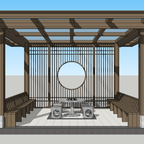新中式户外凉亭su草图模型下载