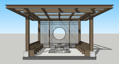 新中式户外凉亭su草图模型下载