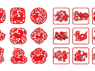 中式十二生肖剪纸，窗花年货su草图模型下载