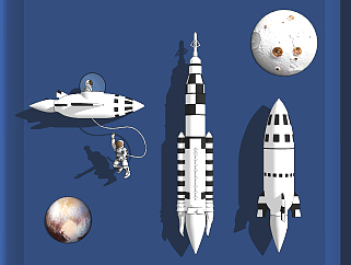 北欧火箭，飞船宇航员墙饰摆件装饰su草图模型下载