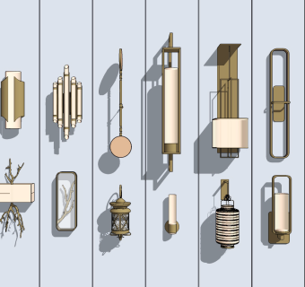 新中式金属壁灯su草图模型下载