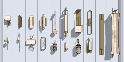 新中式金属壁灯su草图模型下载