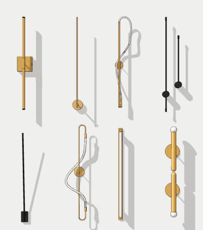 现代金属条形壁灯su草图模型下载