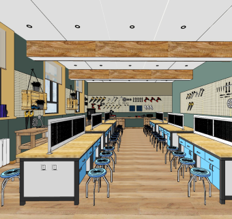 现代劳技教室，su草图模型下载