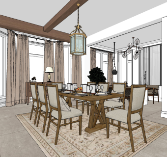 美式餐厅su草图模型下载