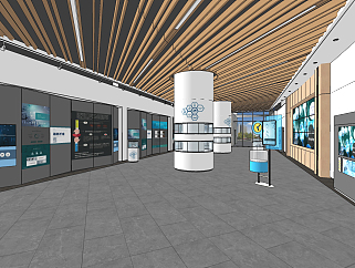 现代企业科技展厅，展板su草图模型下载
