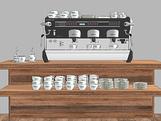 现代咖啡机，咖啡杯，餐盘su草图模型下载