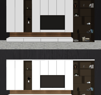 现代电视背景墙su草图模型下载