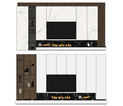 现代简约电视背景墙su草图模型下载