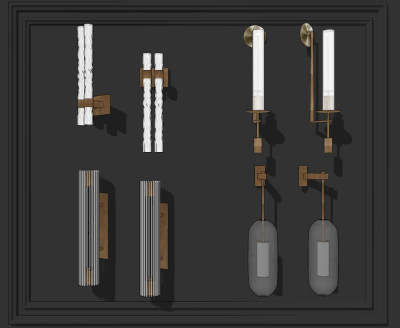 现代金属玻璃壁灯su草图模型下载