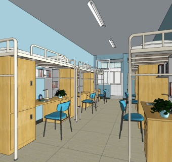 现代学校宿舍,上下铺su草图模型下载