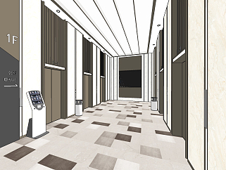 <em>现代公寓</em>电梯厅su草图模型下载