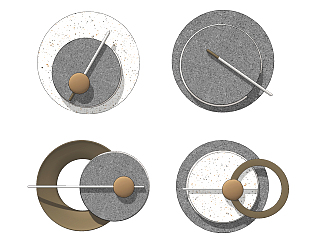 現代圓形金屬墻飾壁燈，su草圖模型下載