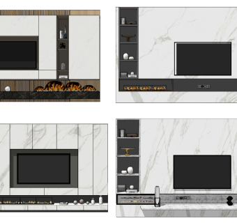现代电视背景墙su草图模型下载