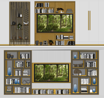 现代电视背景墙su草图模型下载