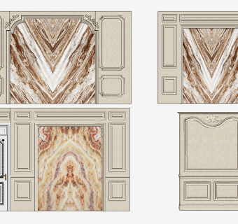 简欧电视背景墙，护墙板门su草图模型下载