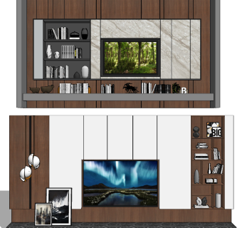 现代电视背景墙su草图模型下载