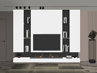 现代装饰柜电视背景墙,su草图模型下载