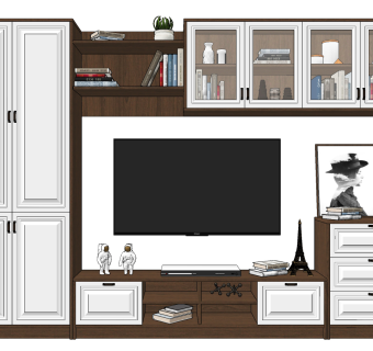 简欧式，电视柜背景墙su草图模型下载