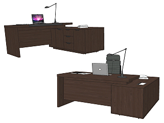 现代实木办公桌su草图模型下载