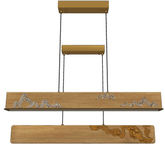 新中式条形长条办公吊灯su草图模型下载