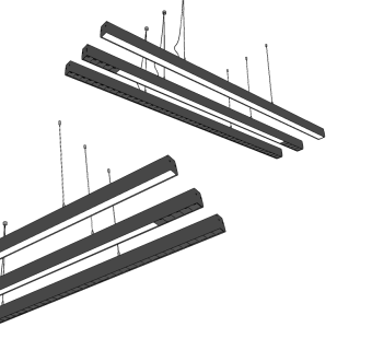 现代led条形办公吊灯su草图模型下载