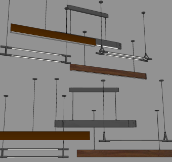 现代办公条形长条吊灯灯饰组合su草图模型下载