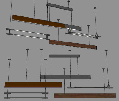 现代办公条形长条吊灯灯饰组合su草图模型下载