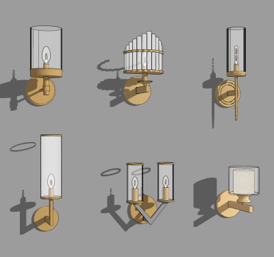 新中式水晶金属玻璃壁灯su草图模型下载