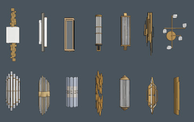 新中式，欧式水晶金属壁灯组合su草图模型下载
