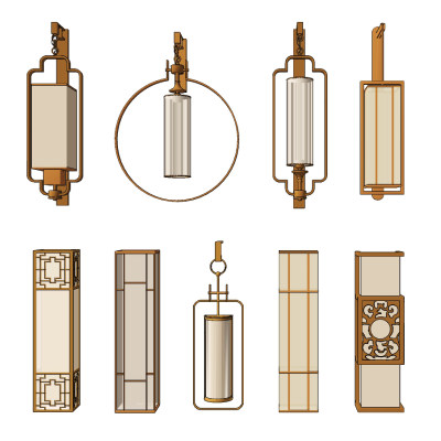 新中式金属壁灯su草图模型下载