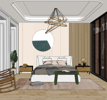 现代轻奢卧室su草图模型下载