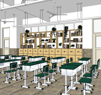 现代学校教室，su草图模型下载