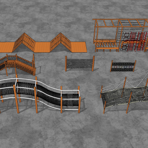 现代户外攀爬木质游乐，娱乐设施，器材，su草图模型下载