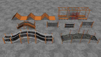 现代户外攀爬木质游乐，娱乐设施，器材，su草图模型下载