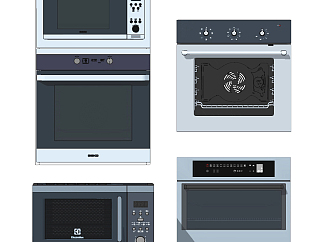 现代微波炉，烤箱，洗碗机，烤箱，厨房用品su草图模型...
